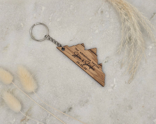 Our Adventure Begins Wooden Keyring